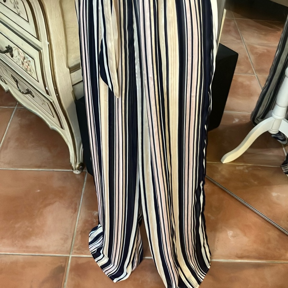 Striped V-Neck Ruffle Jumpsuit - Picture 2 of 6
